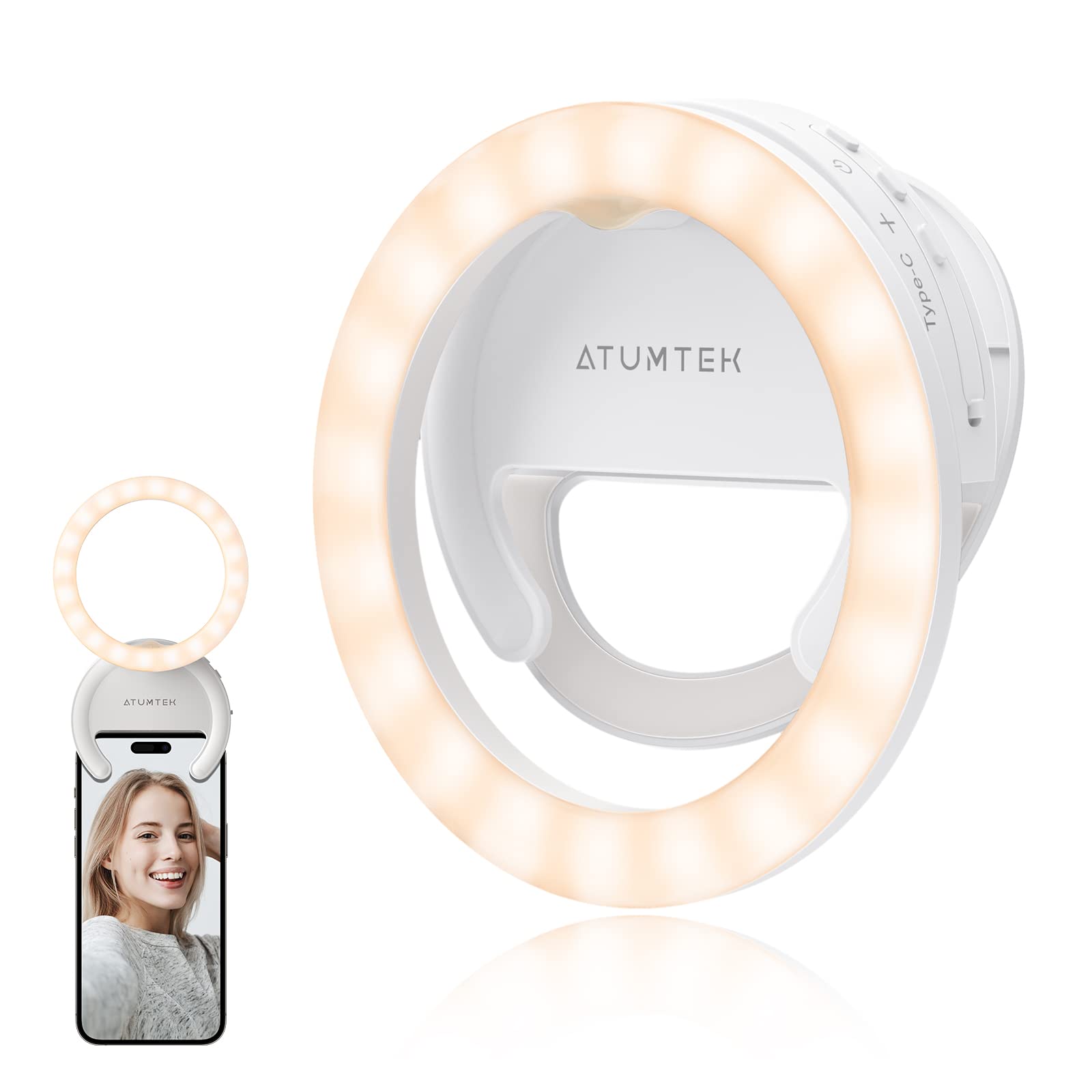 ATUMTEKRing Light Laptop, Video Conference Light Lighting Set with Clip & Tripod, Desktop 4 Inch Selfie Light with 3 Lighting Modes & 5 Brightnesses, Dimmable for Video Streaming, Video Call, Meeting