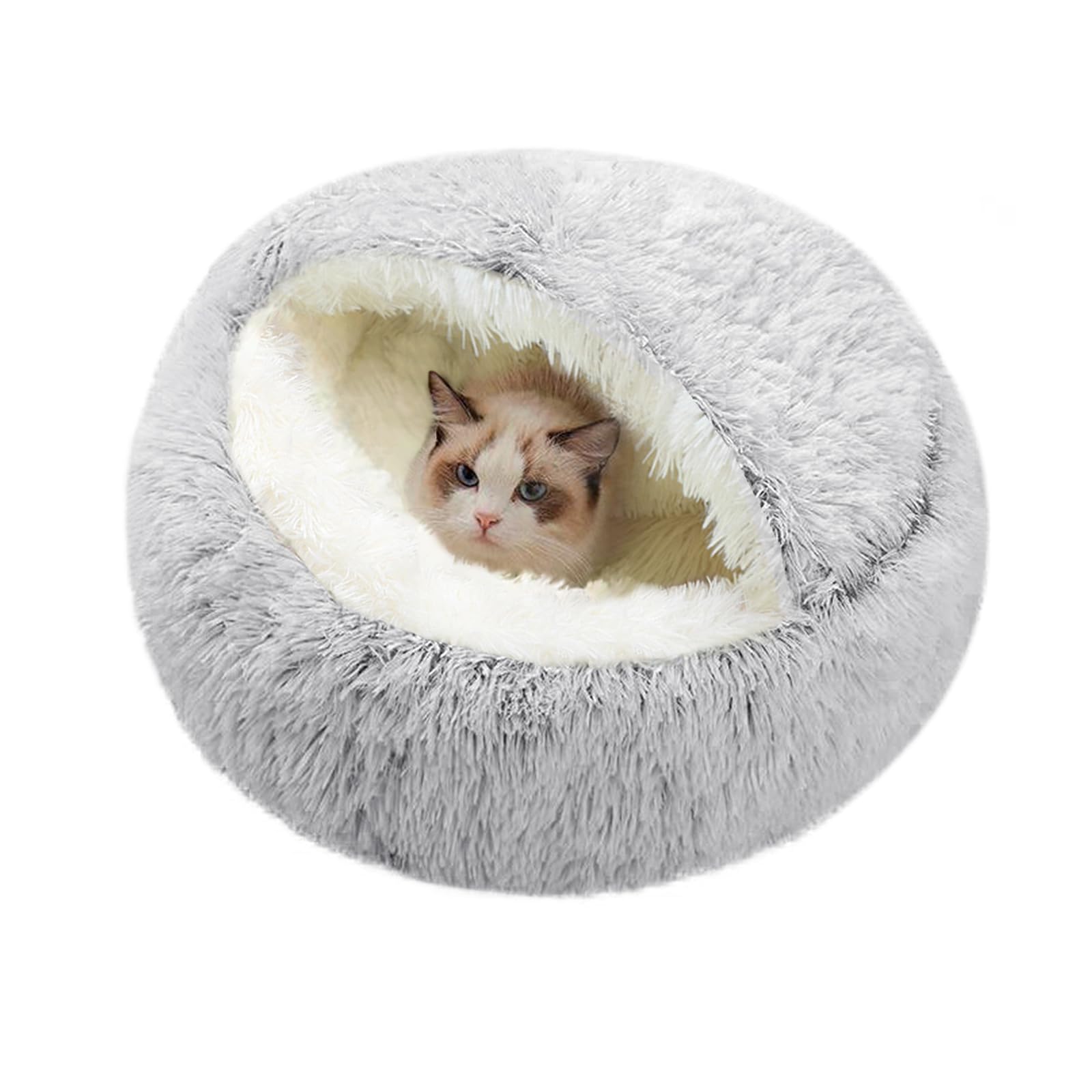 Cat Bed,Calming Self Warming Kitten Bed,Round Hooded Cat Bed Cave Indoor Cat Puppy Sleeping Faux Fur Warm Soft Plush Donut Cuddler Pet Bed,Non-Slip Bottom Cat Cushion,Machine Washable