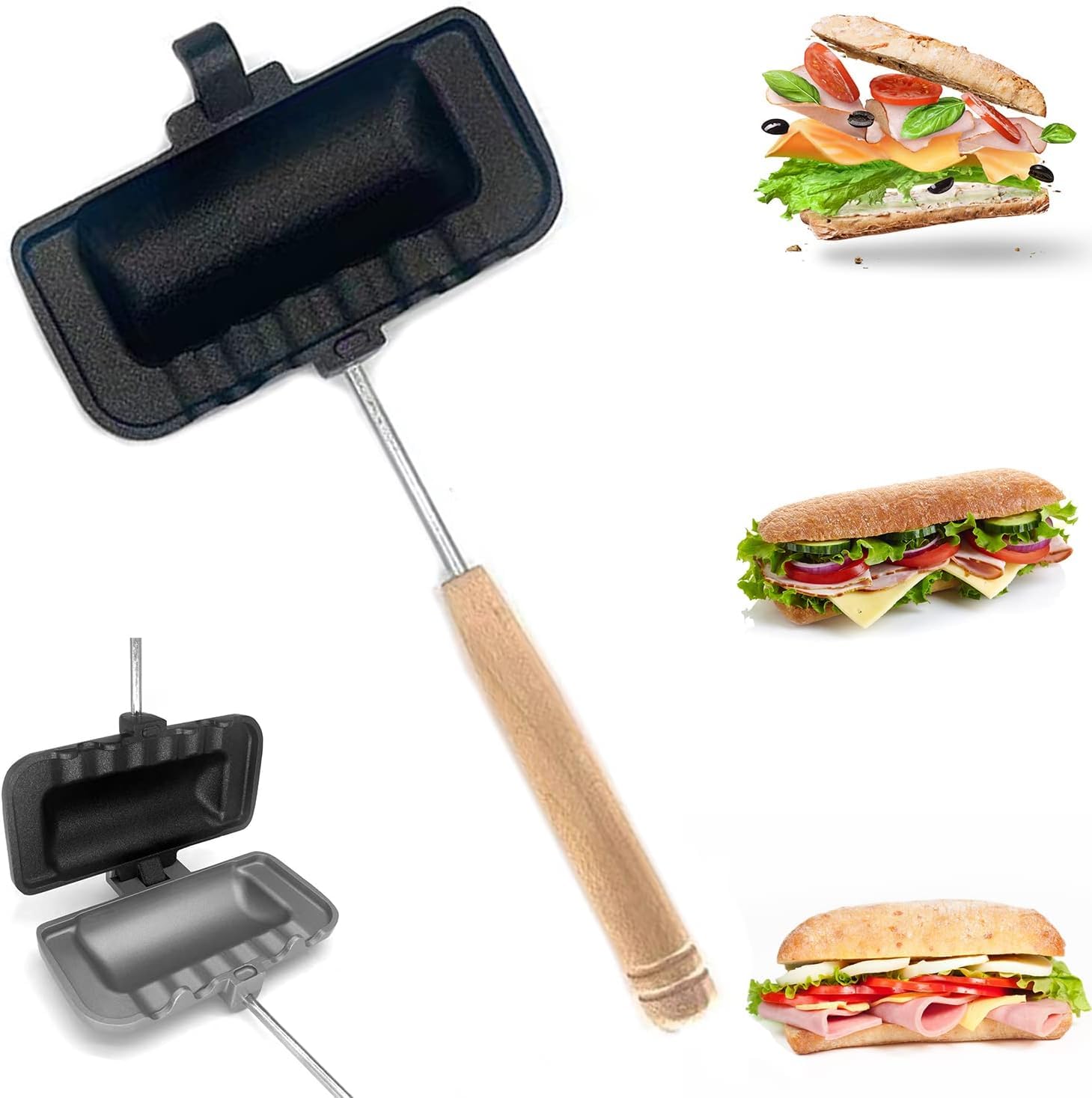 JINDUN Breakfast Sandwich Maker - Hot Dog Toaster - Egg Panini Press Pan - Nonstick Sandwich Skillet with Removable Handle