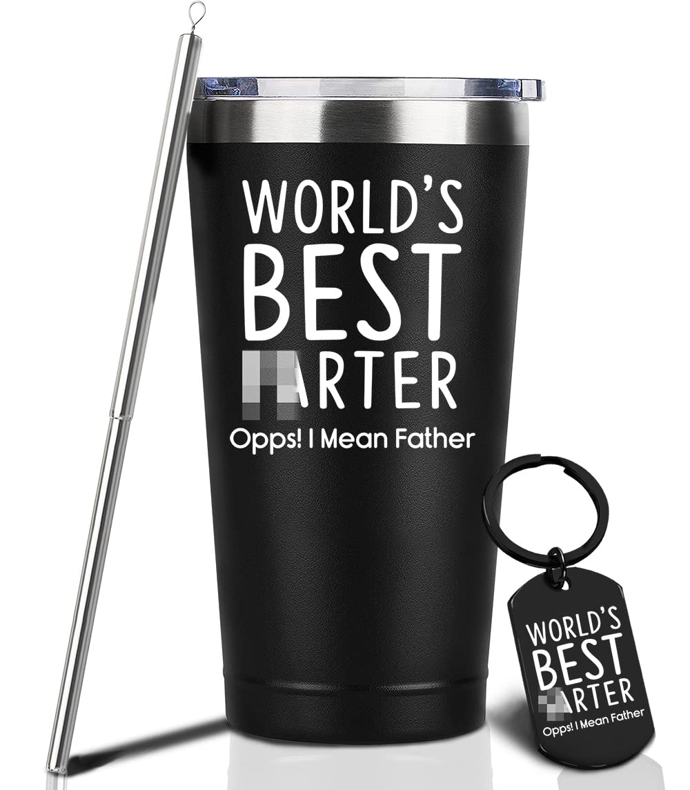 Dad Gifts From Daughter Father's Day Gifts For Dad From Son 20oz Black Funny Travel Tumbler Fathers Day Birthday Gifts Christmas Presents For World's Best Father Travel Cup Gift Set With Keychain