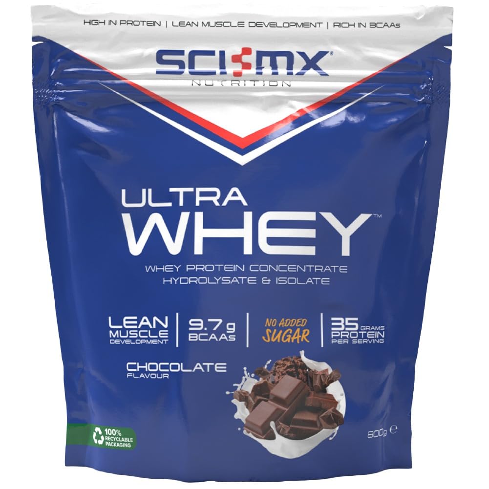 SCI-MX Ultra Whey Protein Muscle Building & Recovery Protein Powder With Naturally Occurring Glutamine & Amino Acids - Chocolate Flavour - 800G - 18 SERVINGS