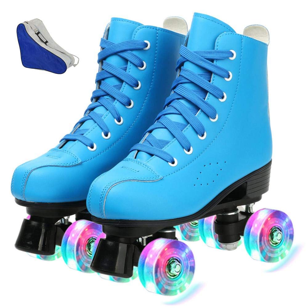 Roller Skates for Women Men Cozy PU Leather High-top Roller Skates for Beginner Double-Row PU Wheels, Professional Indoor Outdoor Roller Skates with Shoes Bag