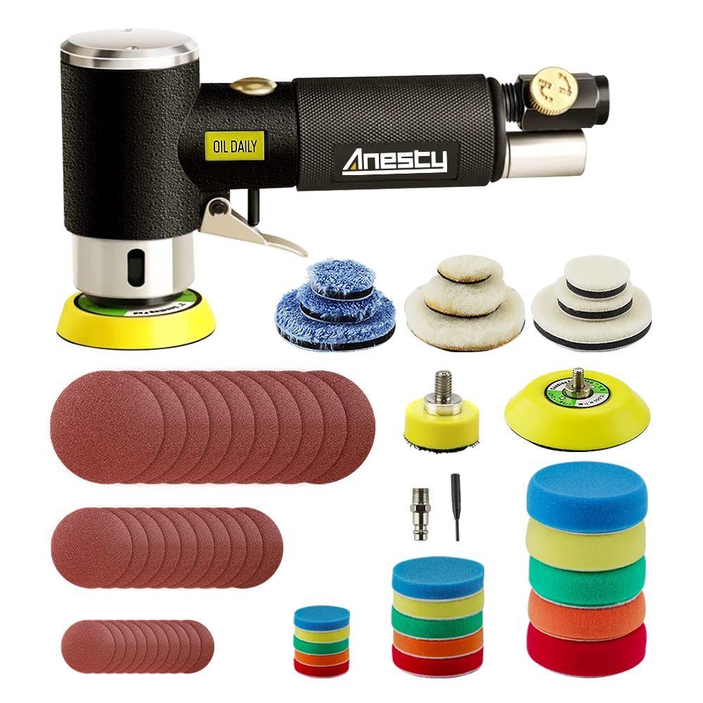 Air Orbital Sander, Mini Dual Action Random Orbit Sander Polisher Power Tool Sets with 1" 2'' 3'' Polishing Pads & Buffing Pads for Detail Sanding Polishing