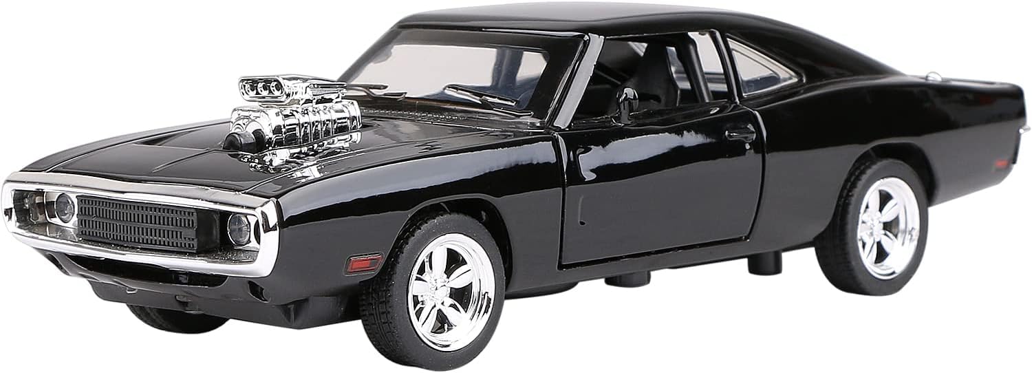 swift Fast & Furious 7 Diecast Metal Pullback Openable Doors Toy Cars Dodge Charger with Flashing Light and Musical Sound for Gifts Toys for Kids Boys and Girls Children - (Black)