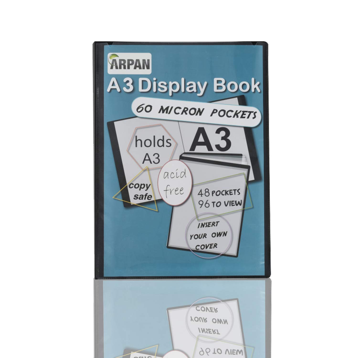 ARPAN Black A3 Presentation Display Book Folder Folio with 48 Strong Pockets, Portrait Sleeves, 0.8mm Cover