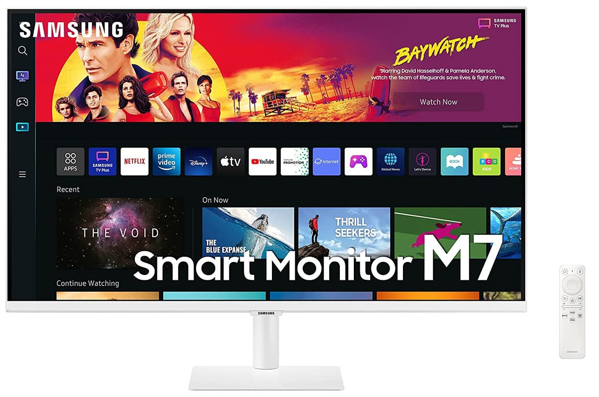 Samsung 32-Inch(80Cm) 3840 x 2160 Pixels M7 4K UHD Smart Monitor, Type-C, Smart TV apps, TV Plus, Office 365, Apple Airplay, Dex, Bluetooth, IOT, Speakers, Remote (LS32BM701UWXXL, White)