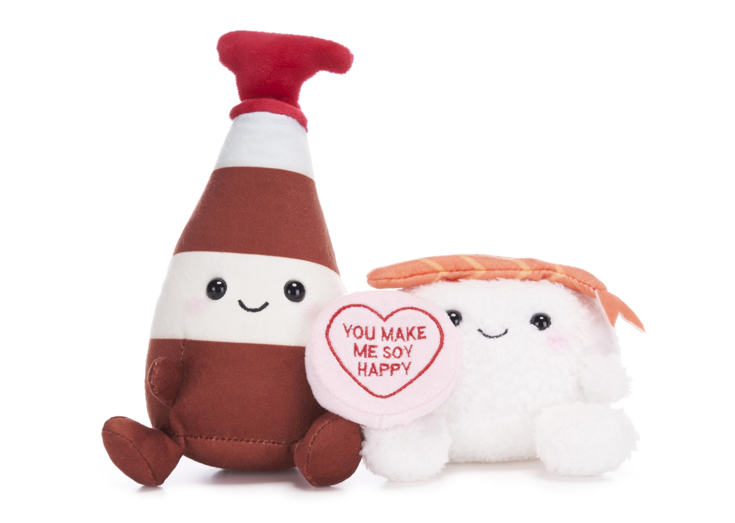 Posh Paws 38028 20cm Swizzels Love Hearts “You Make Happy” Sushi and Soy Sauce Plush Soft Toy Pair, Brown