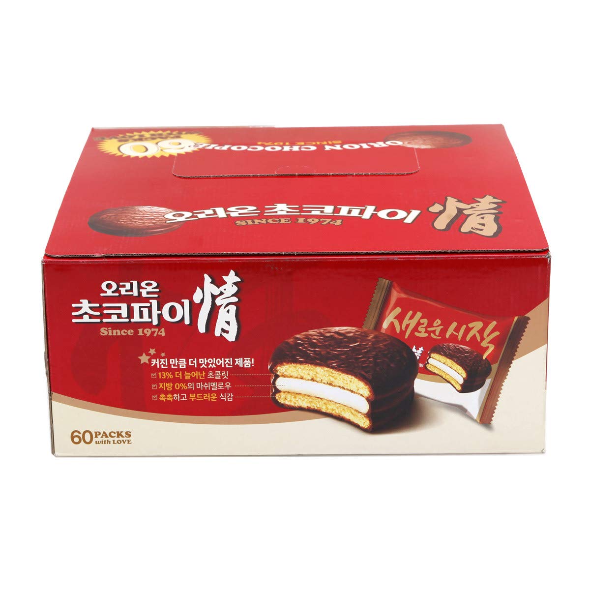 [ 60 Packs ] Orion Choco Pie with Marshmallow Cream, Korean Chocolate Cakes