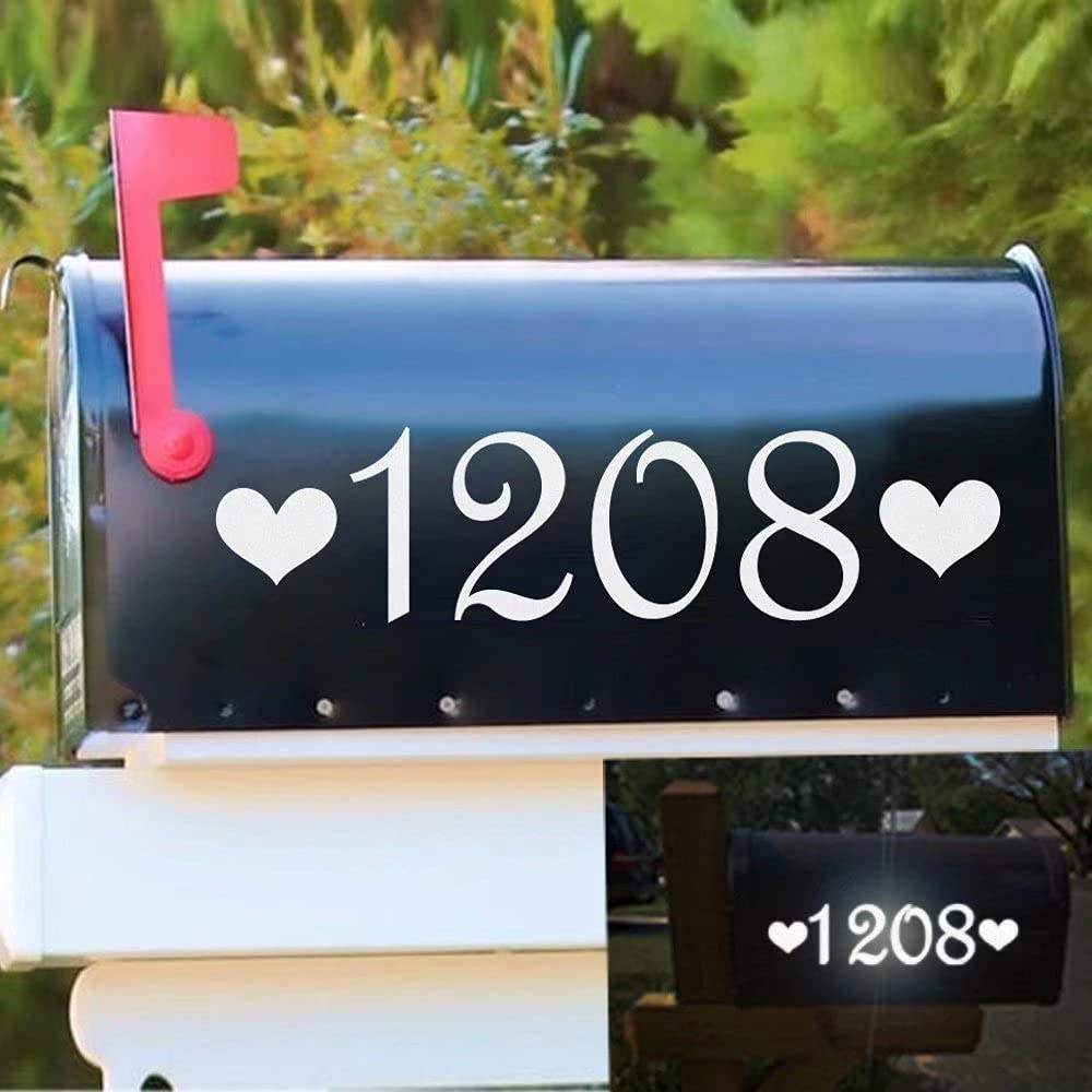 Reflective White 4" Mailbox Numbers Sticker Decal Die Cut Romantic Style 26 Pcs Premium Vinyl Numbers Self Adhesive for Mailbox, Signs, Window, Door, Cars, Trucks, Home, Business, Address Number