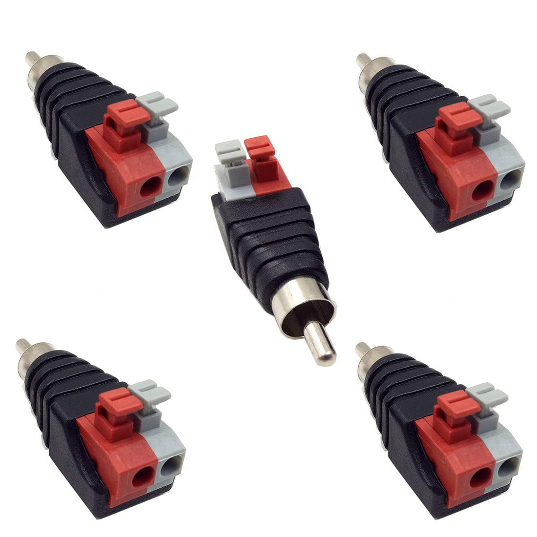 BfyBest 5pcs Speaker Phono RCA Male to 2 Screw Terminal Female Strip Audio Video Spring Press Type Balum Connector Adapter (RCA M/AV F)