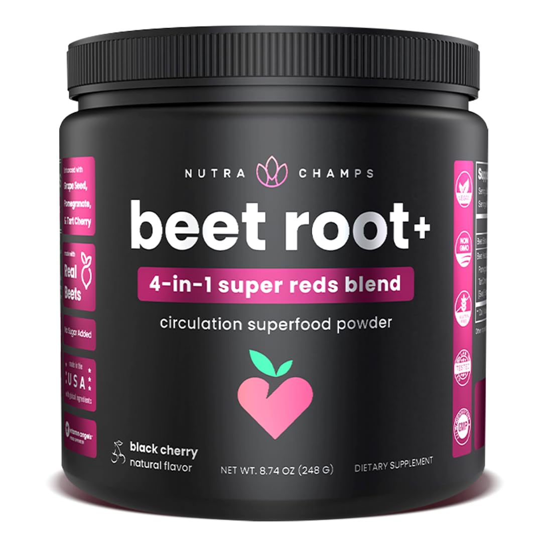 Beet Root Powder Circulation Supplement | Superfood Powder Nitric Oxide Supplement with Beetroot Juice, Super Reds Powder & Grape Seed Extract | No Sugar Beet Supplement - 8.74 Oz