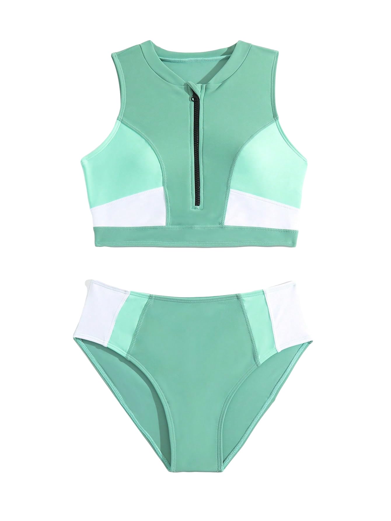 SOLY HUX Girl's Color Block Zipper Front Bikini Set Bathing Suits 2 Piece Swimsuit