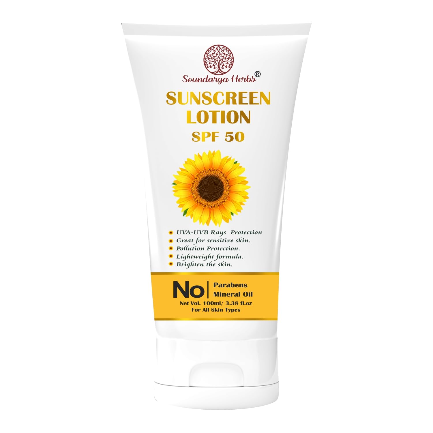 Soundarya Herbs Sunscreen Lotion SPF 50 - No Parabens & Mineral Oil - 100ml