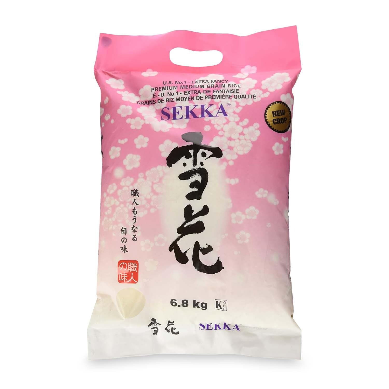 SEKKA Extra Fancy Medium Grain white Rice - Japanese Premium quality uncooked Rice | Milled Rice, Sweet and Chewy | Low Fat, Perfect for Authentic Asian Cuisine, 15 lb -(Pack of 1)