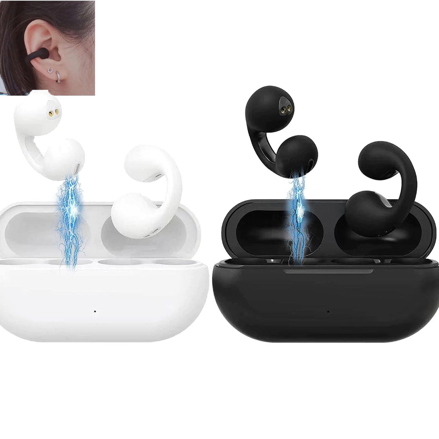 esentl Trimetica Earphones, Wireless Bone Conduction Digital Bluetooth Earbuds, Bone Conduction Headphones Bluetooth, Trimetica Earmetics, Waterproof Wireless Headphones Bluetooth (White + Black)