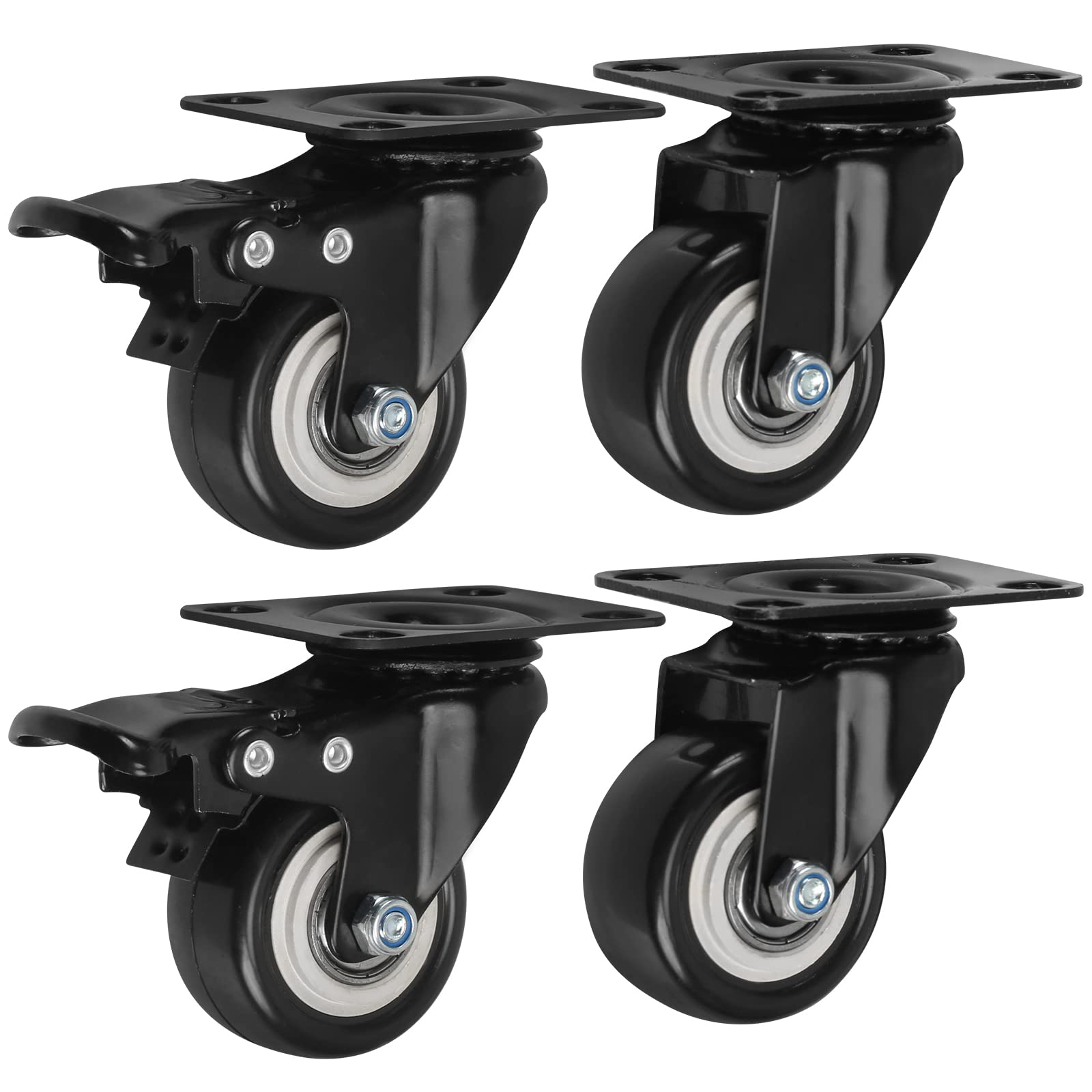 TAROME Heavy Duty Furniture Castors, 4pcs Swivel Caster Wheels with Brake, 50mm, 280kg Load Capacity, Polyurethane, Multi-Surface