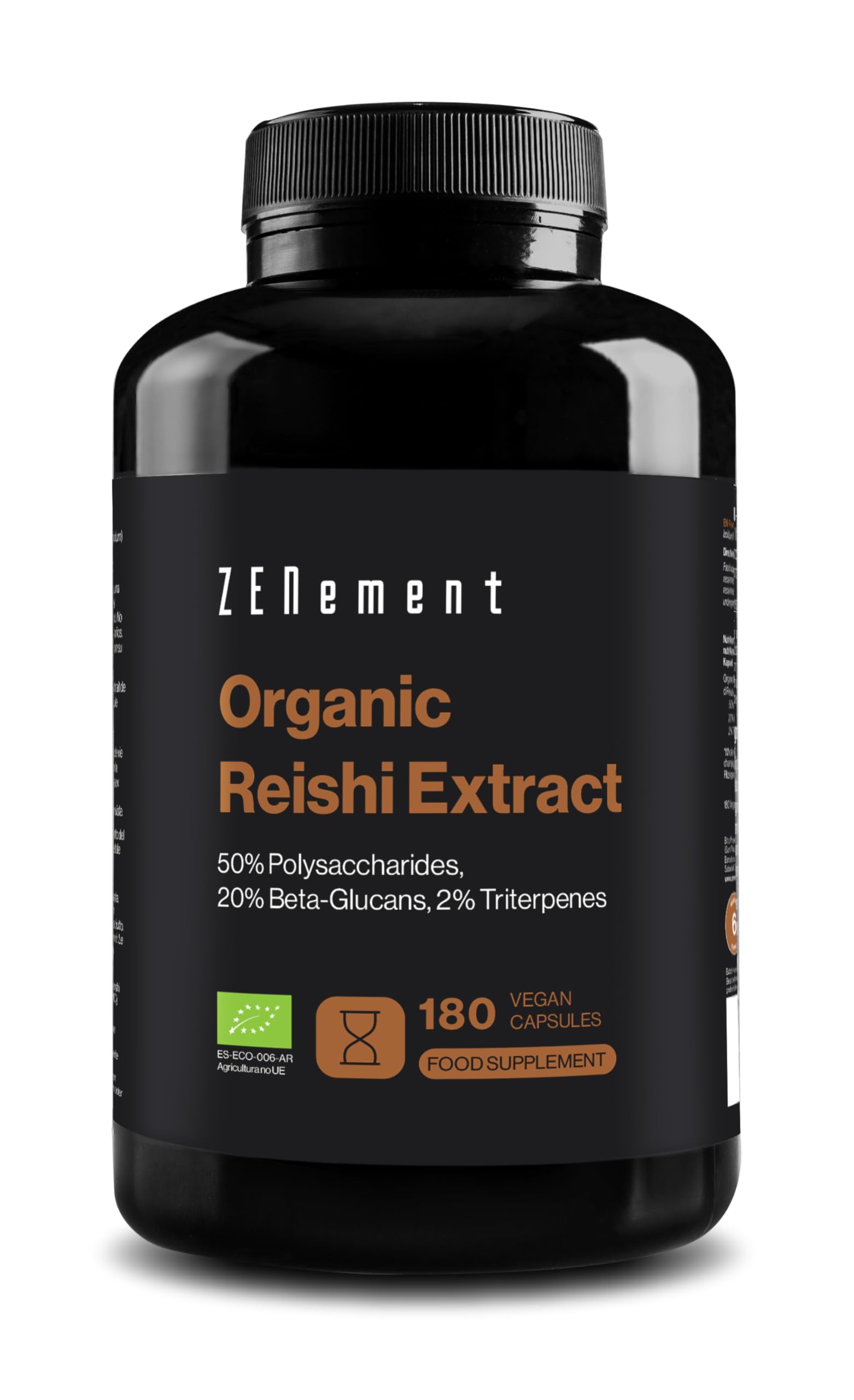 Pure Organic Reishi 12000 mg | 180 Vegan Capsules for 6 Months | with 50% Polysaccharides, 20% Beta-glucans, and 2% Triterpenes | Ganoderma Lucidum | Antioxidant, Energizing | No Additives | Zenement