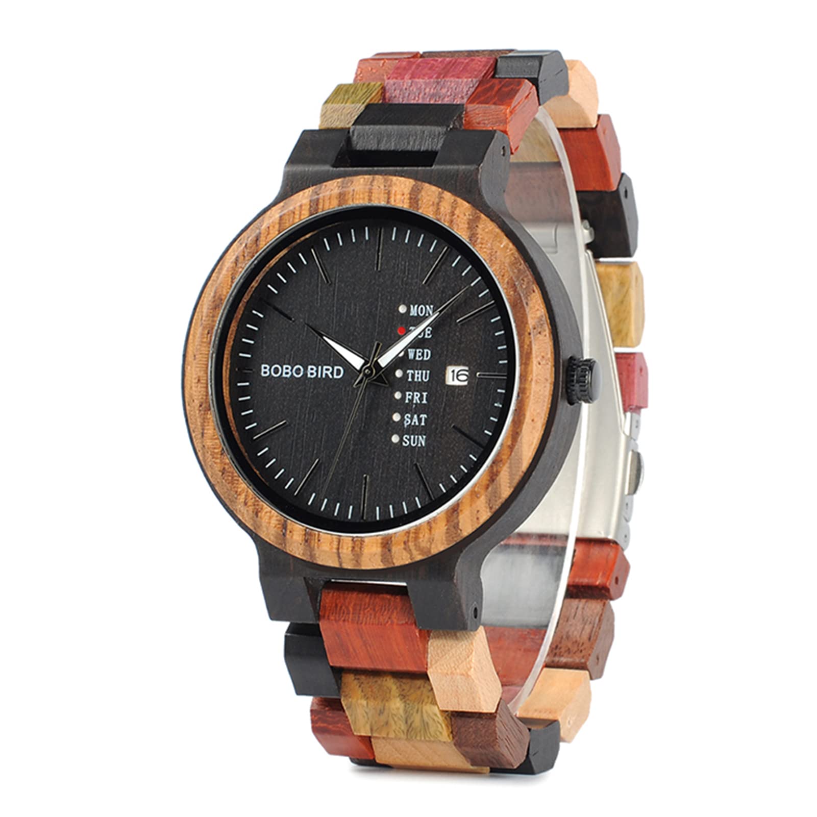 Pepisky BOBO BIRD Mens Wooden Watch Week & Date Display Chronograph Fashion Business Wristwatch