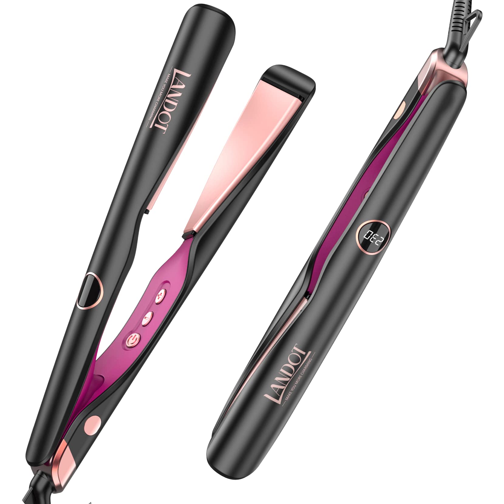 LANDOT Hair Straightener and Curler 2 in 1 - Twist Straightening Curling Iron Combo - Flat Iron Curling Iron in One for Curl Wave Straighten Hair