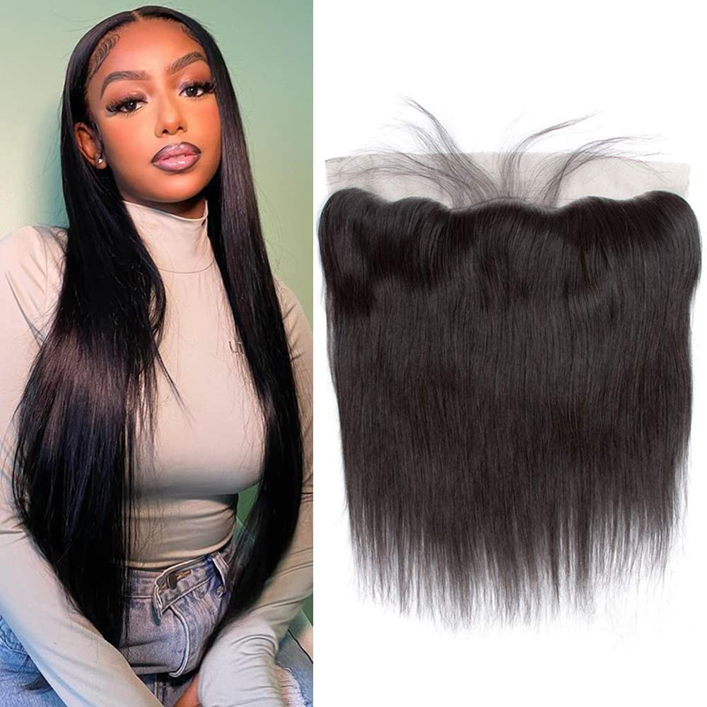 QTHAIR 12A 13x4 Transparent Lace Frontal 22 Inch Brazilian Straight Frontal Closure Human Hair 100% Unprocessed Virgin Ear to Ear Lace Frontal Human Hair Pre Plucked with Baby Hair 150% Density