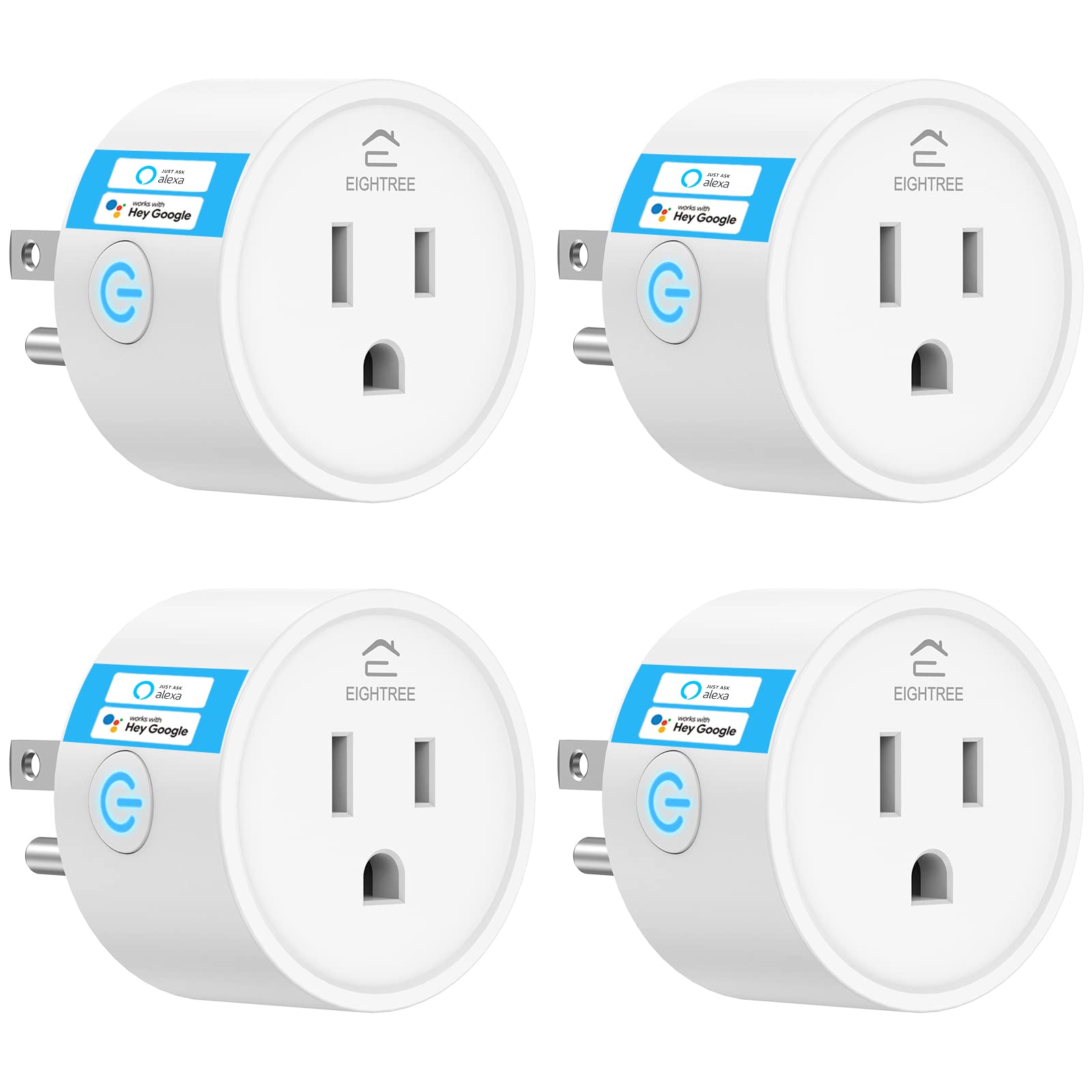 EIGHTREESmart Plug, Smart Plugs That Compatible with Alexa and Google Home, Compatible with SmartThings, Smart Outlet with WiFi Remote Control and Timer Function, 2.4GHz Wi-Fi Only, 4 Packs