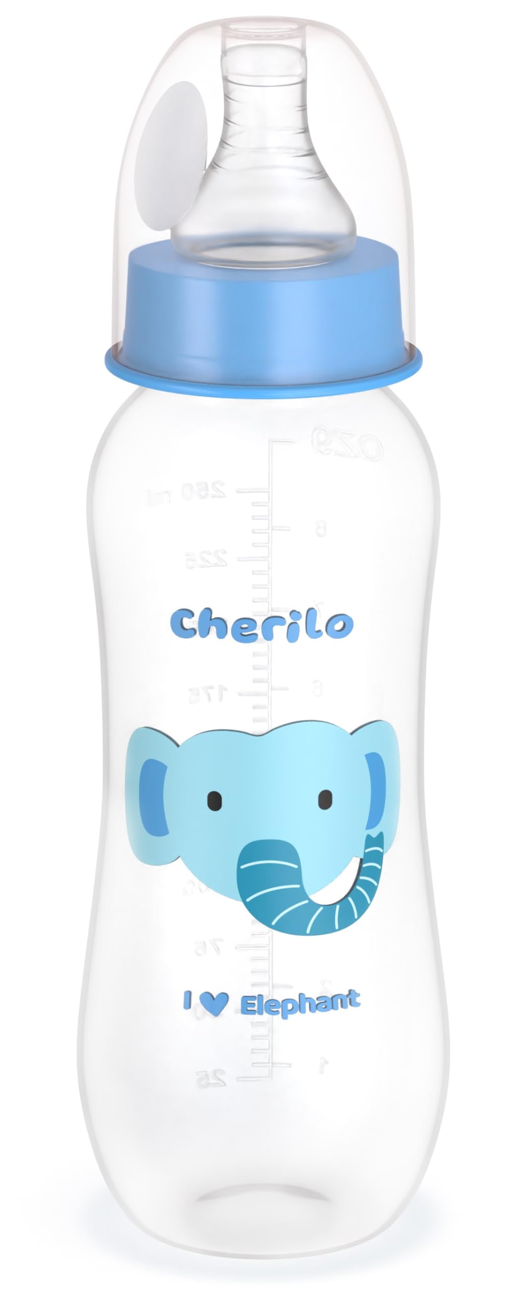 Cherilo Anti-Colic Baby Feeding Bottle for New Born Baby, with Handle for Kids 0 to 3 Years, Grooved Silicone Nipples, Ergonomic, BPA Free, 100% Food Grade, Leak-Proof, Funny Elephant Style (250ml)