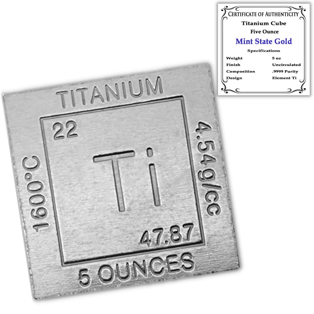 5 oz Titanium Cube Paperweight 1.5" (32 mm) | 99.99% Pure | Chemistry Design with Certificate of Authenticity