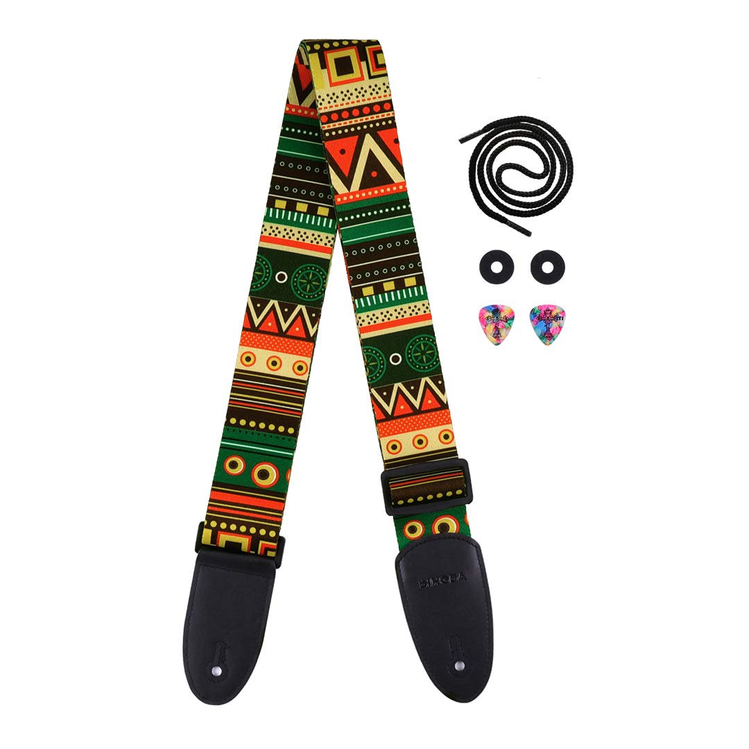 DINGDA Polyester Guitar Strap for Bass, Electric & Acoustic Guitars - Includes 2 Picks and 2 Strap Locks, Printed Design