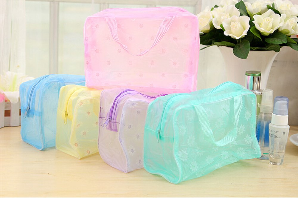 DealgladNew 5pcs Fashion Floral Portable Waterproof Translucent Cosmetic Makeup Bag Travel Toiletry Wash Bath Storage Pouch Organizer Case (Random Color)