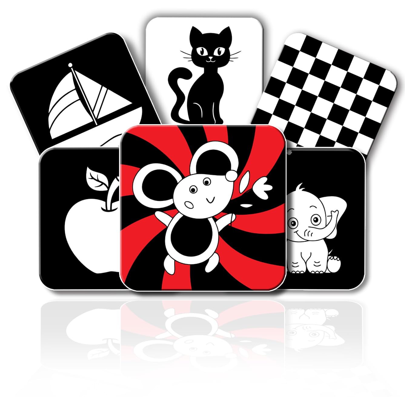 NETANY High Contrast Flash Cards for New Born Children -Educational Black & White 24 Objects | Visual Stimulation and Sensory Development for Infants | Montessori Sensory Cards