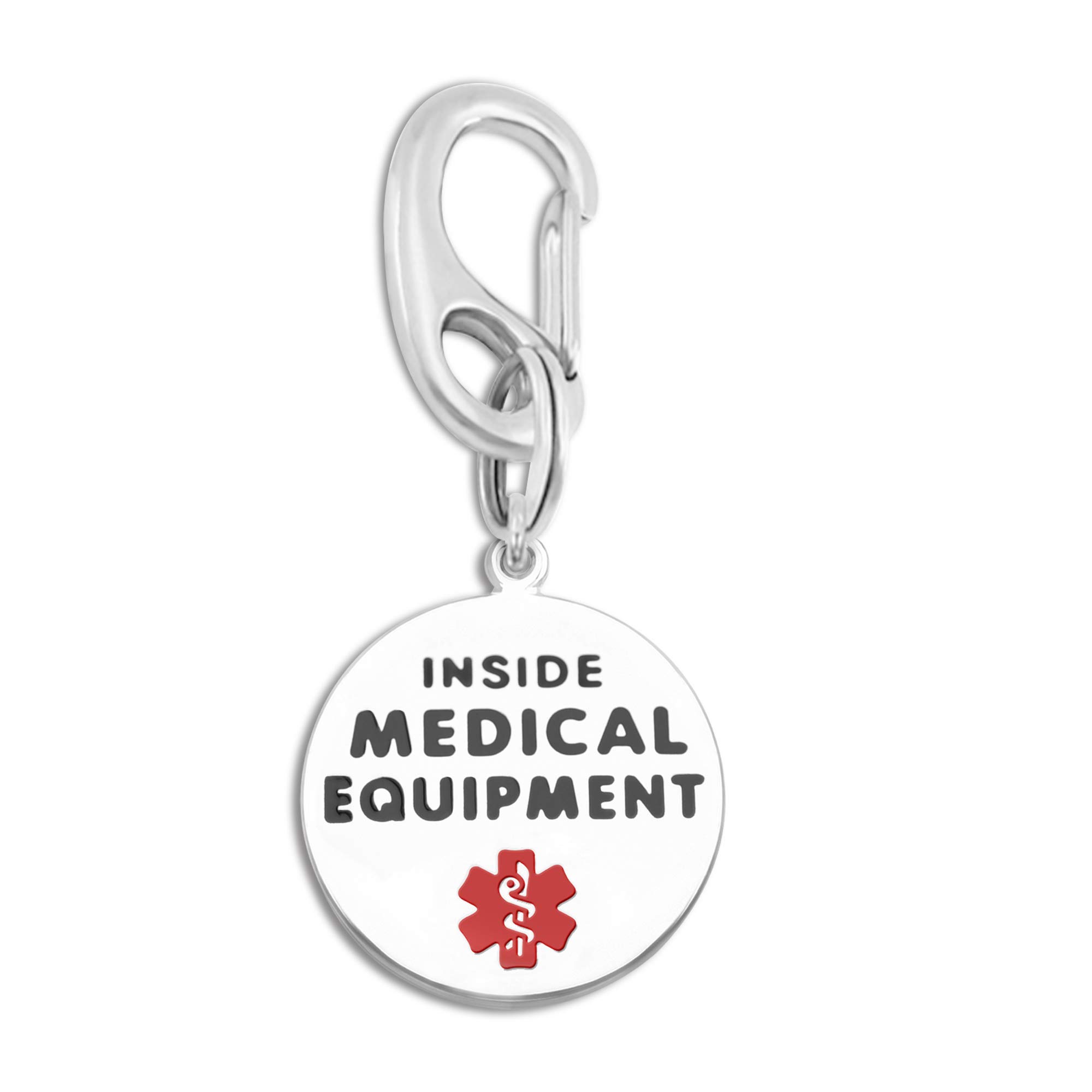 1.25" DOUBLE-SIDED MEDICAL EQUIPMENT INSDIE Bag Tag -Quick Clip- Entirely Surgical Stainless Steel w/Hard Enamel