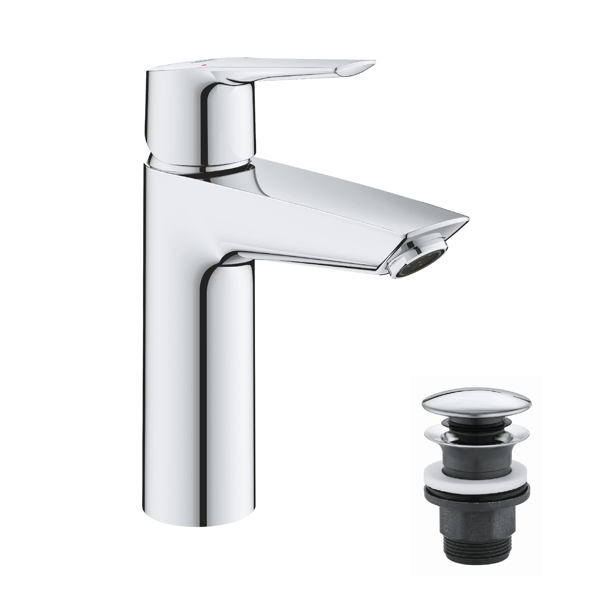 GROHEQUICKFIX Start - Wash Basin Mixer Tap with Click-Clack Push Waste Set (Metal Lever, Water Saving Technology, Easy to Install, Includes 3-in-1 Tool, Tails 3/8 Inch), Size 192 mm, Chrome, 24204002