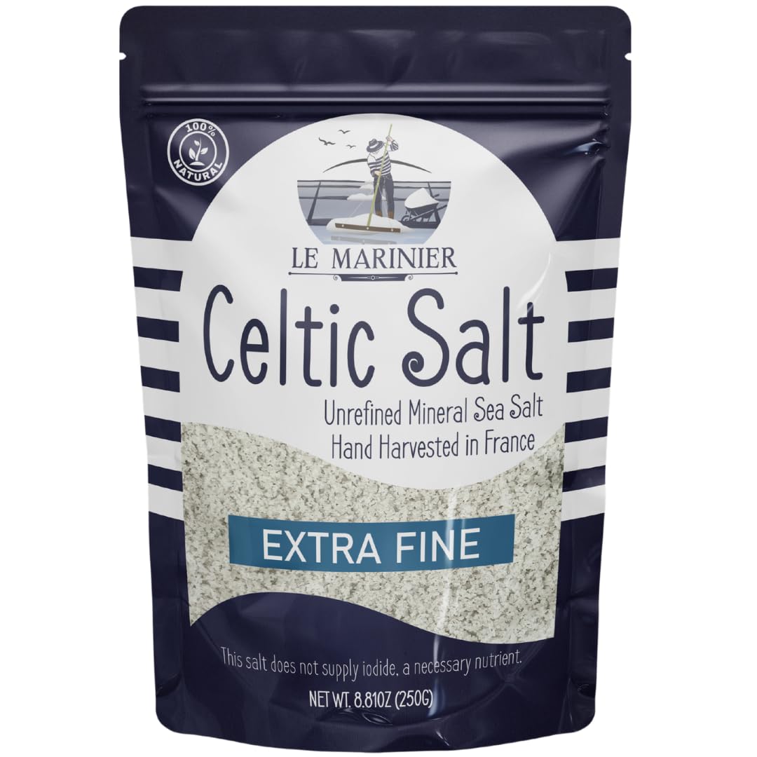 Le Marinier French Sea Salt Extra Fine, 8.81oz – 0.6lb. Mineral Rich, Unrefined French Sea Salt 100% Natural, Hand Harvested Mineral from the Celtic Sea (0.6lb Extra Fine)