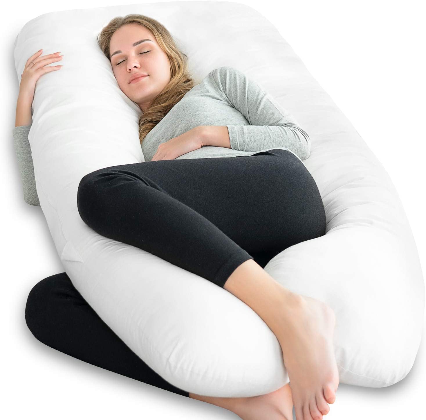 Vsell24™ Pregnancy Pillow Maternity Pillow with Washable Zippered U-Shaped Full Body Pillow for Side Sleeping White