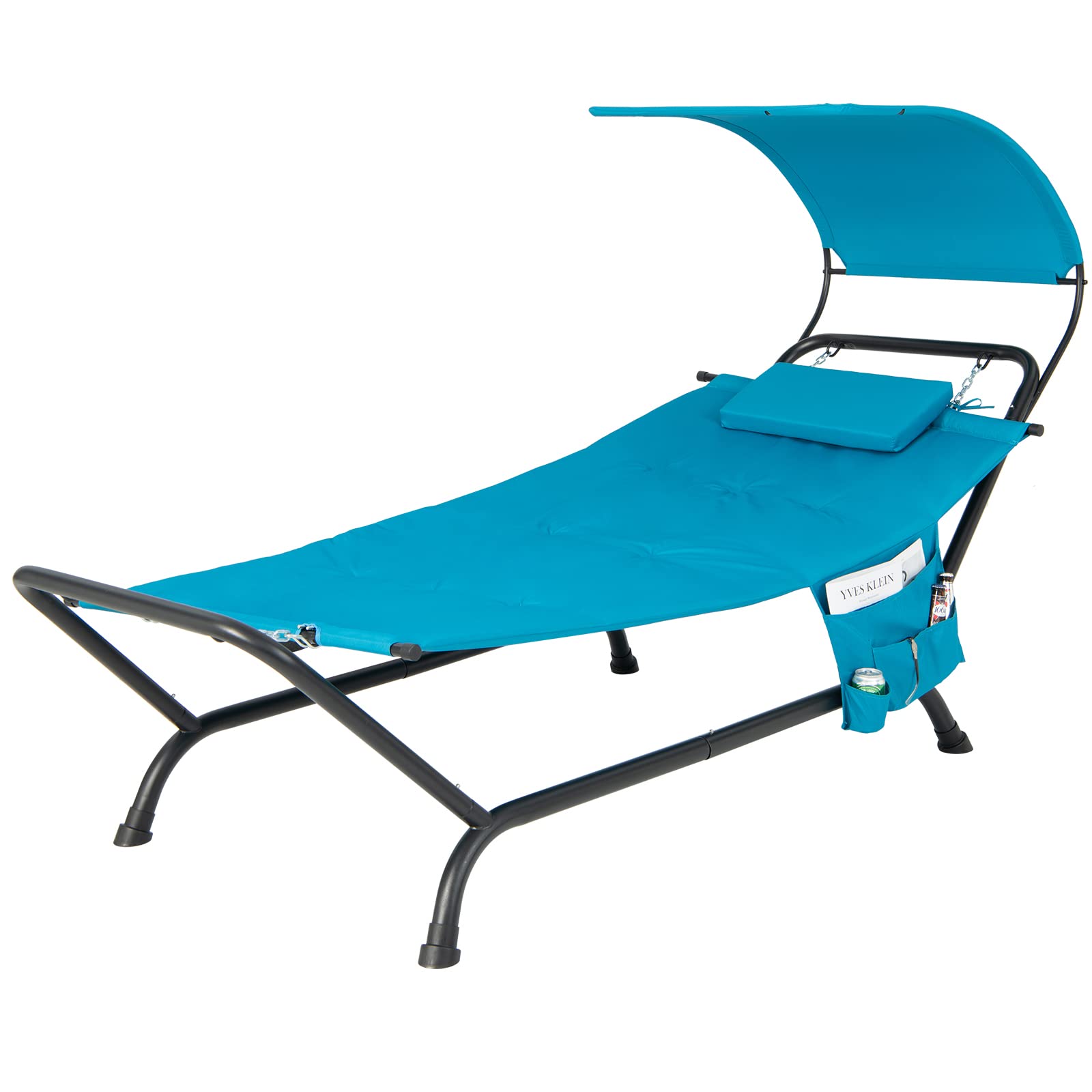 Giantex Hanging Hammock with Stand, Patio Hanging Chaise Lounge Chair w/Canopy, Cushion, Pillow & Storage Bag, Heavy Duty Swing Hammock Bed for Garden Lawn Backyard Patio Poolside Porch (Blue)