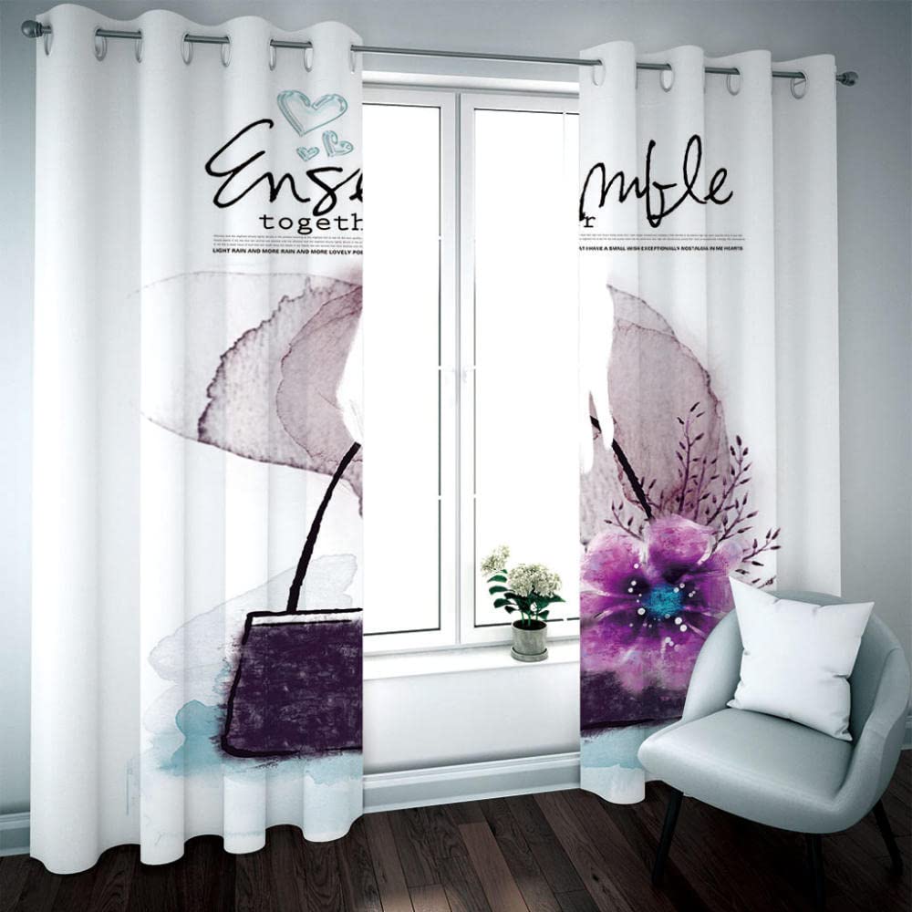 Blackout Curtains drapes Light purple flowers 70 x 100cm Set of 2 pieces curtains for living room bedroom ستائر معتمة