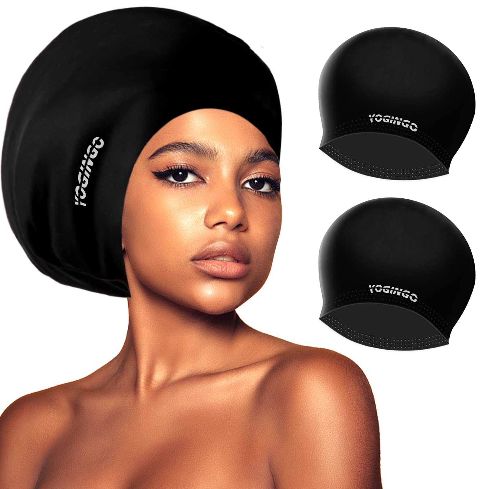 2 Pieces Extra Large Swimming Cap for Long Hair - Swim Cap Designed for Dreadlocks, Weaves, Hair Extensions, Braids, Curls & Afros - Swimming Hat Women & Men