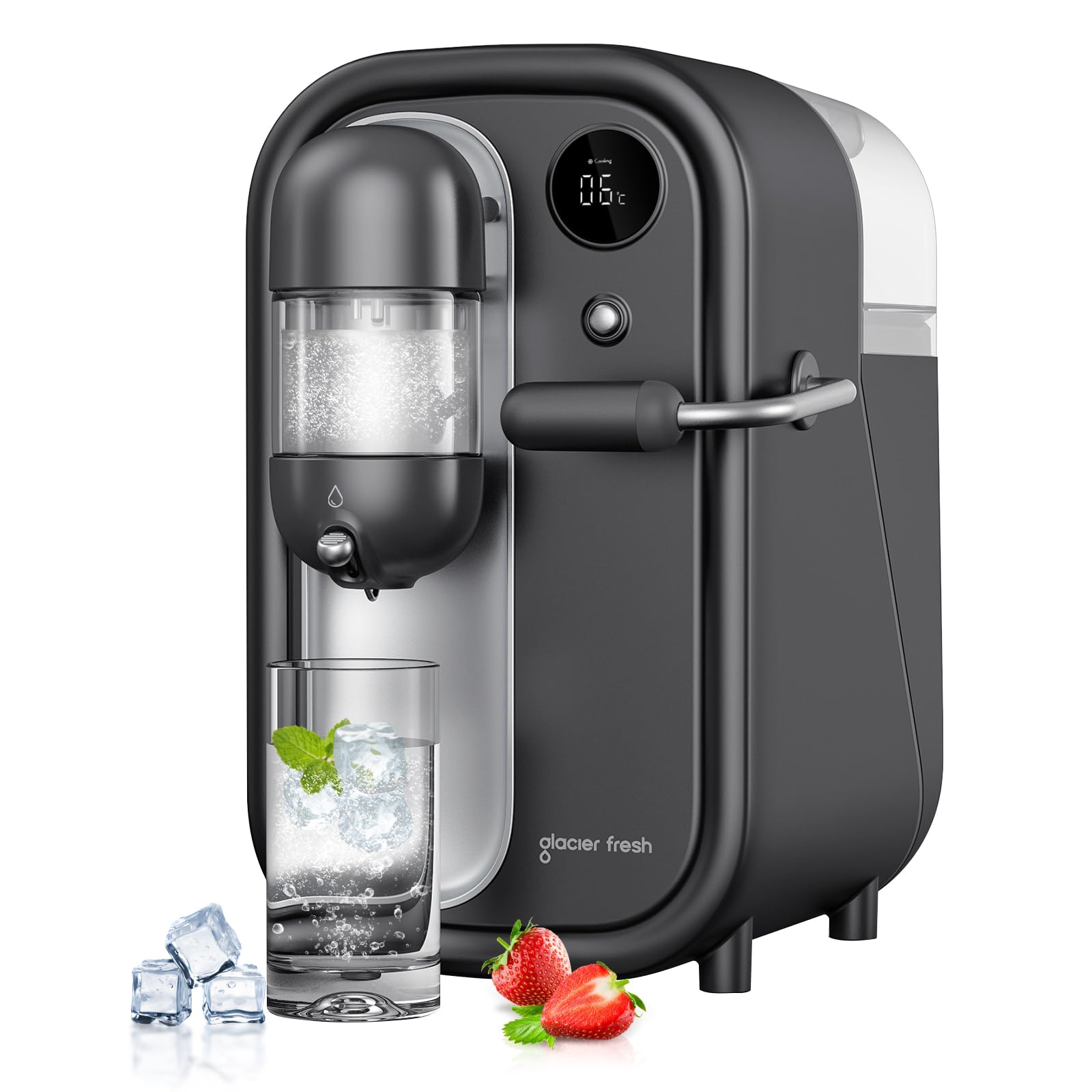 GLACIER FRESH Refrigerated Sparkling Water Maker, Premium Soda Streaming Machine with 1.6L Water Tank, Seltze & Carbonated Water Maker Water Carbonator Machine for Home, CO2 Cylinder Not Included