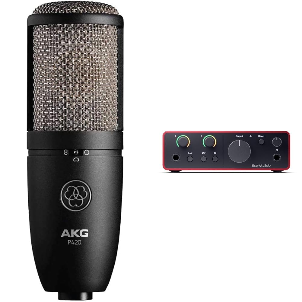 AKG P420 High-performance dual-capsule true condenser microphone - Black & Focusrite Scarlett Solo 4th Gen USB Audio Interface, for the Guitarist, Vocalist