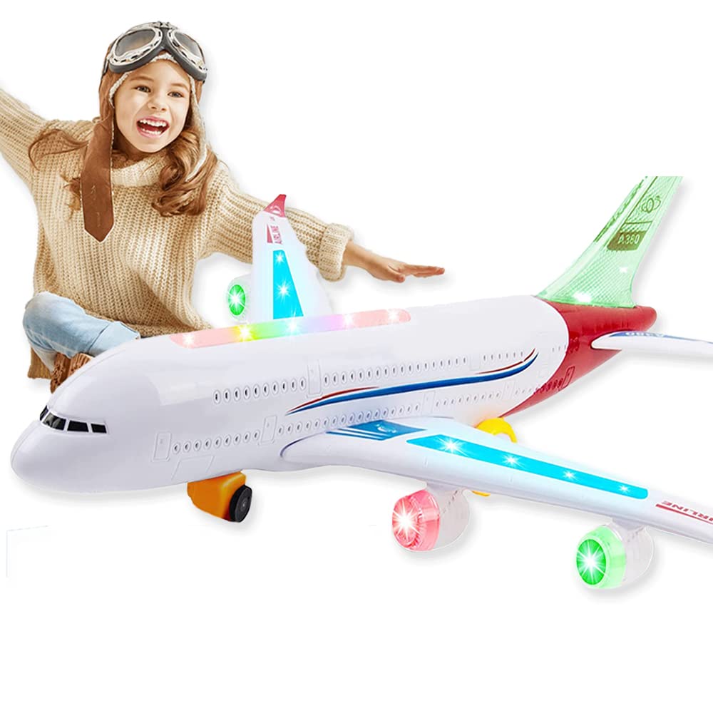 Masroo Airplane Toys for Kids, Bump and Go Action, Toddler Toy Plane with LED Flashing Lights and Sounds for Boys & Girls 3-12 Years Old