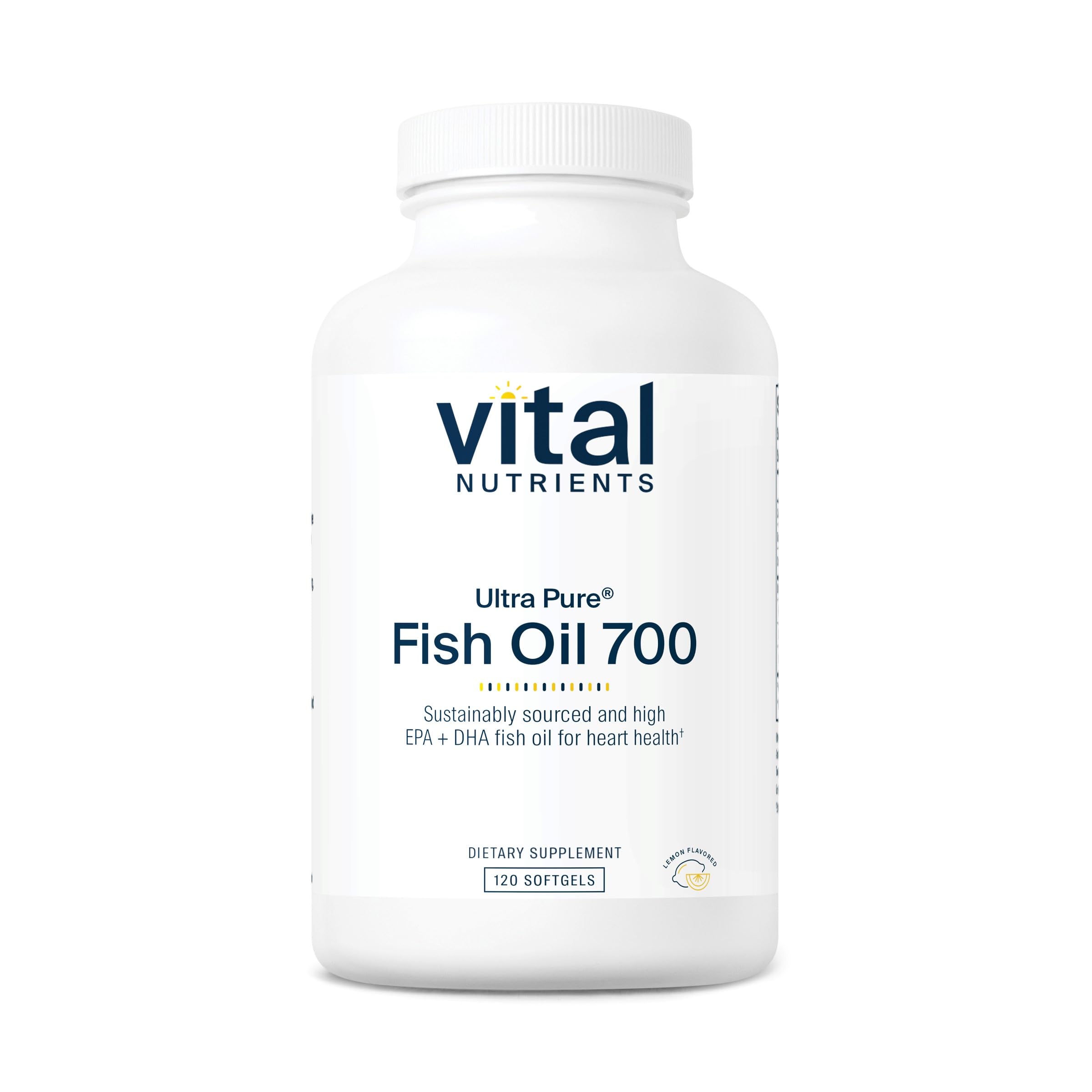 Vital NutrientsUltra Pure® Fish Oil 700 | Supports Heart, Brain, and Joint Health* | Sustainably Sourced High EPA & DHA Omega-3 Fatty Acid | Lemon Flavor | Gluten, Dairy & Soy Free | 120 Softgels