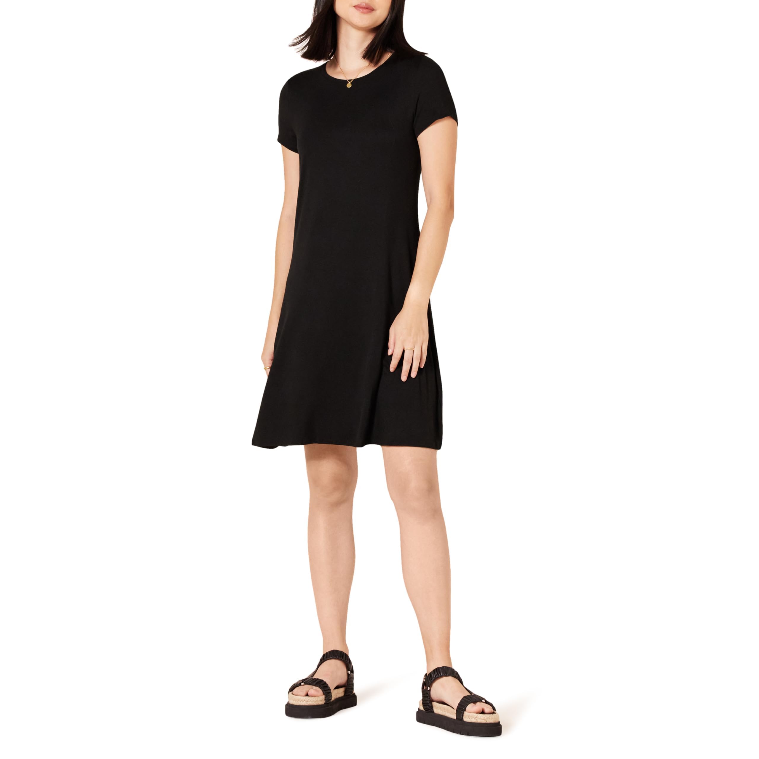 Amazon Essentials Women's Short-Sleeve Scoop Neck Swing Dress (Available in Plus Size)