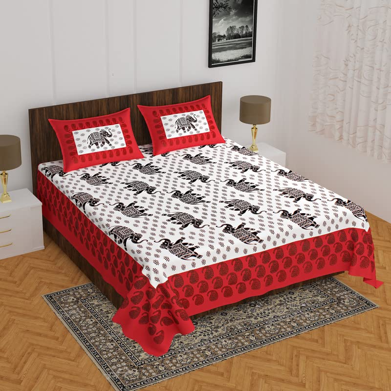 MSKS 100% Pure Cotton Sanganeri Jaipuri Printed Double Bedsheet with 2 Pillow Covers_26