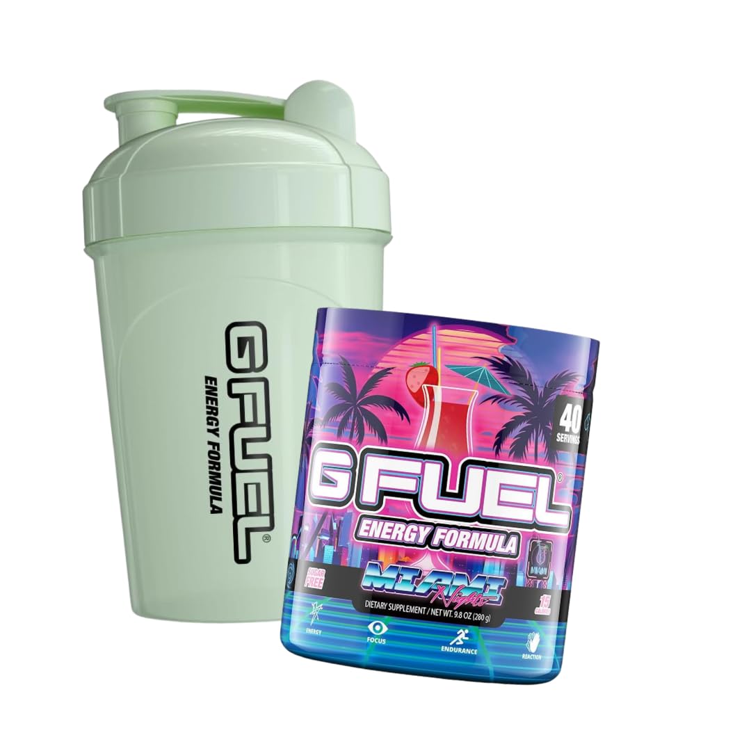 G FuelMiami Nights Strawberry Pina Colada Flavored Game + G Fuel Glow-In-The-Dark Shaker Bottle