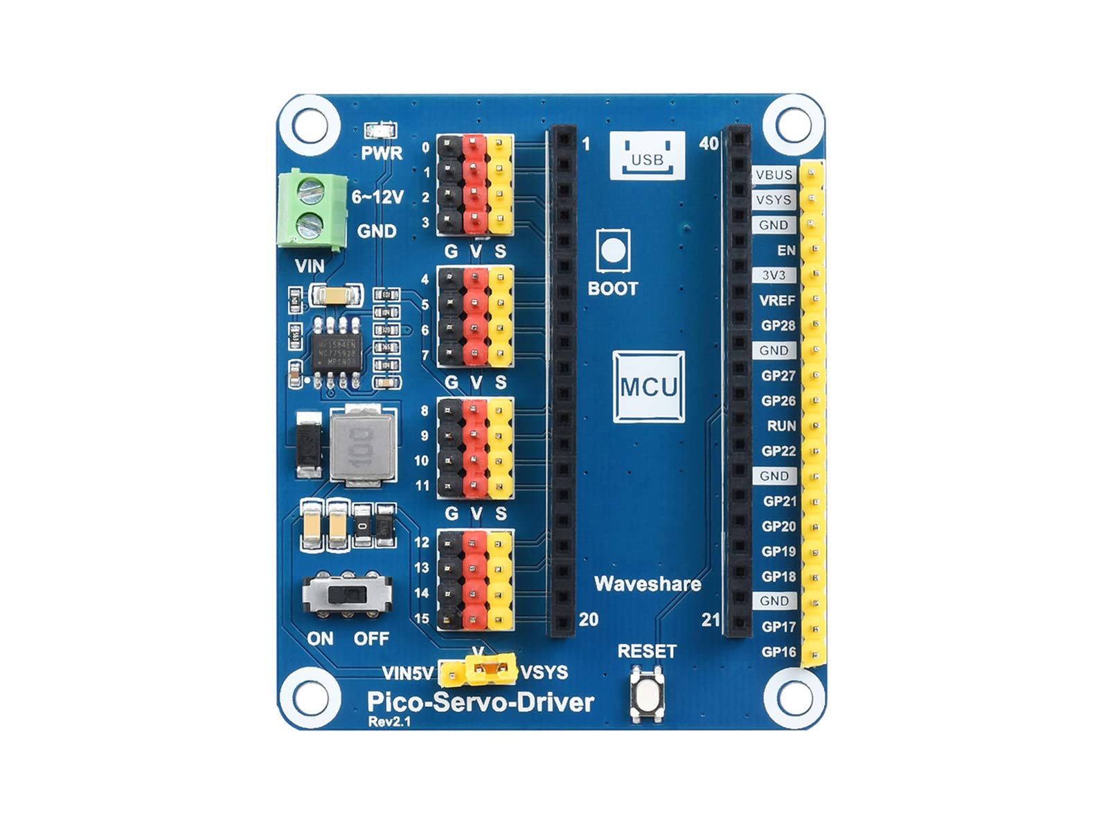 Waveshare Servo Driver Module for Raspberry Pi Pico Ideal for Controlling Robotic Arm or Hexapod Walker 16-Channel Outputs 16-Bit Resolution