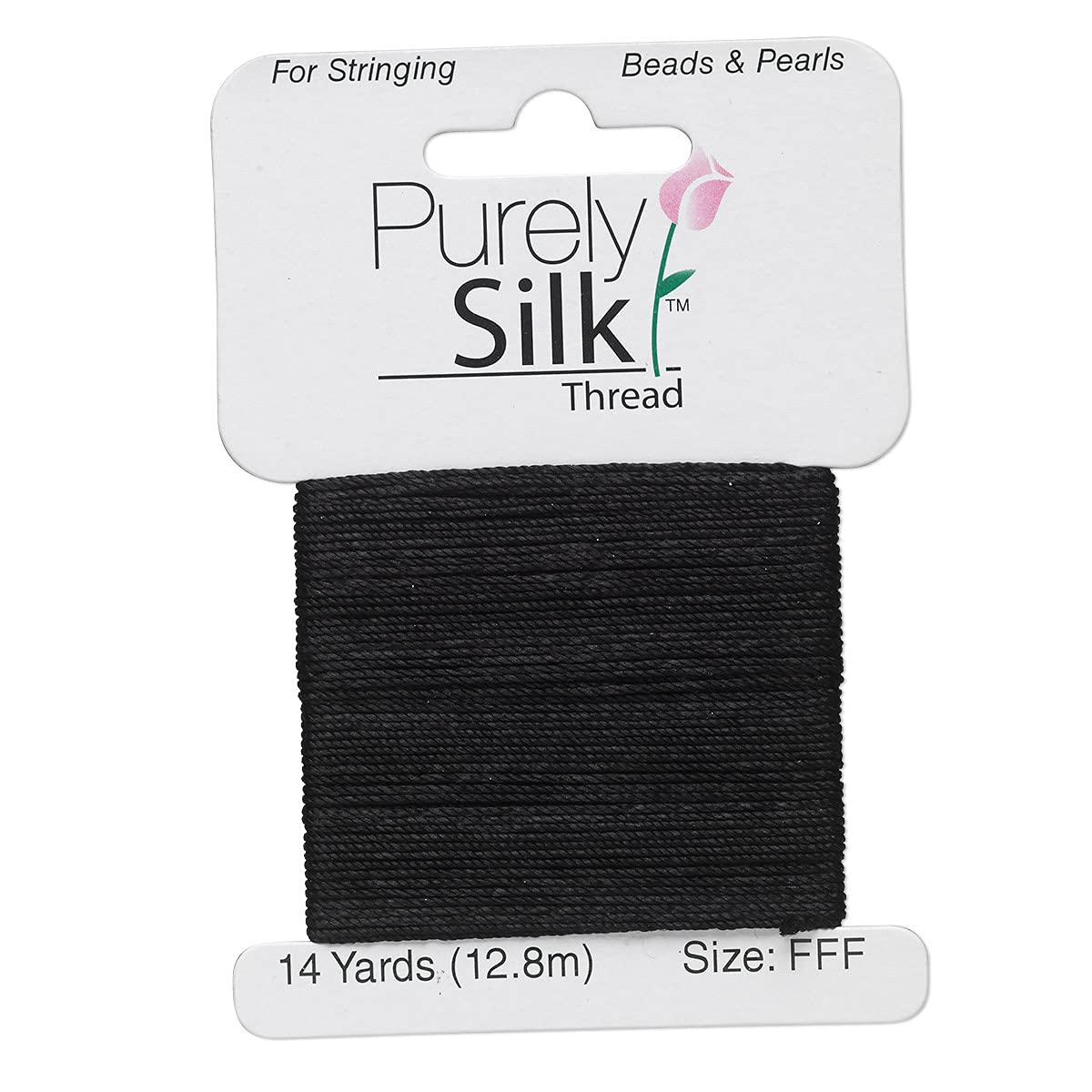 Purely Silk Simply Silk Beading Thread Cord Size FFF Black 0.016 Inch 0.42mm 14 Yards Card for Stringing Weaving Knotting Kumihimo