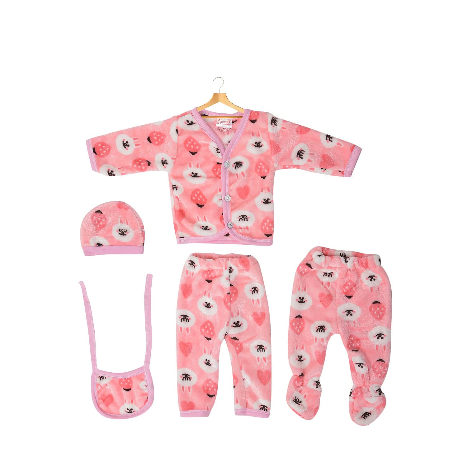 ADRIEL BRINGING JOY® Newborn Baby Soft Feel Top Pyjama With Cap And Bib Set For New Born Babies | New Born Baby Winter Cloths Set | Cartoon Printed Clothing Set For Newborn Baby 0-3 Months