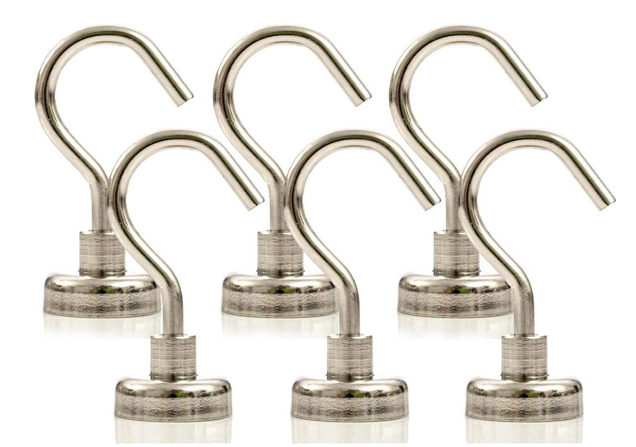 STRONGMAN MAGNETS | 6 PACK OF POWERFUL 44LB NEODYMIUM HEAVY DUTY MAGNETIC HOOKS | +3M NON SCRATCH STICKERS | MULTI USE INDOOR OUTDOOR HOOK MAGNETS! DECLUTTER AND ADD STORAGE NOW! (6 PACK)