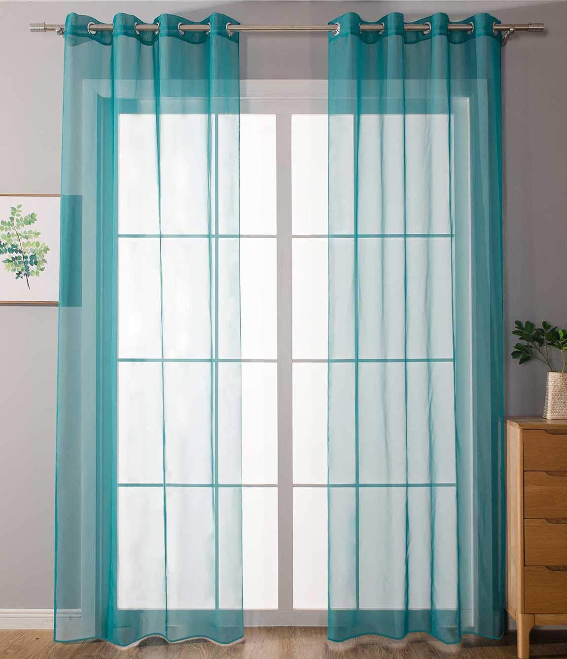 Gardinenbox 20332-cn2 Set of 2 Eyelet Curtains Transparent "Plain" Curtains with Eyelets Lead Band Closure for Living Room, 100% Polyester, Turquoise, H x W 245 x 140 cm