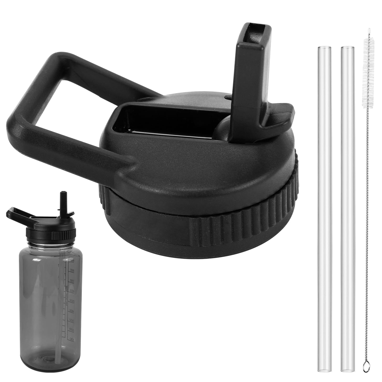 Straw Lid Compatible With Nalgene Water Bottles 32 OZ, Straw Lid Compatible with Nalgene 32 OZ Wide Mouth, 32 OZ Water Bottles Lids With 2 Straws and 1 Straw Brush